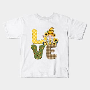 Love Sunflower Gnome Autumn Fall Design Kids T-Shirt